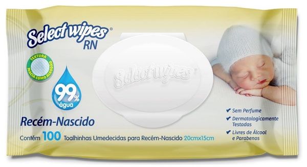 Toalhinhas Umedecidas Select Wipes Recèm Nascido 50 Unidades Toalhinhas Umedecidas Select Wipes Recém Nascido 100 Unidades