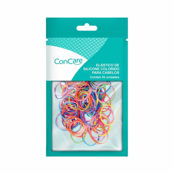Elástico para Cabelo Concare Silicone Colorido 50 Unidades