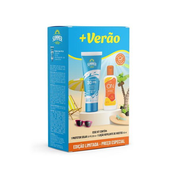 Kit Protetor Solar Summer Vita FPS30 Frasco 200ml + Repelente ON Loção Frasco 100ml