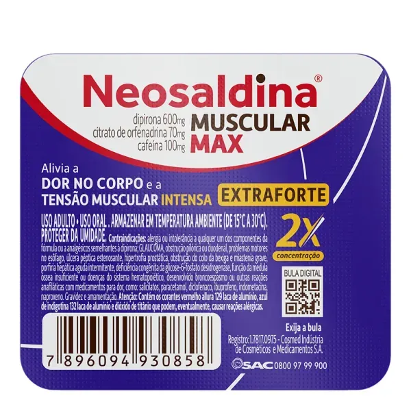Neosaldina Muscular Max 600mg Blíster 4 Comprimidos Revestidos