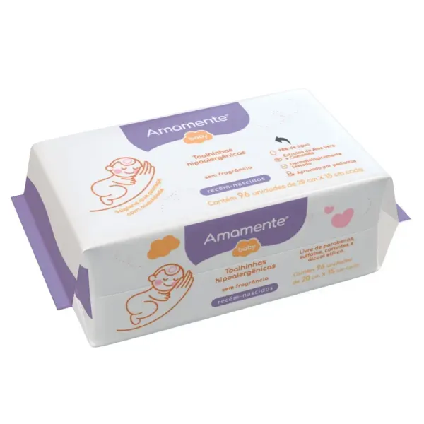 Toalha Umedecida Amamente Baby Sem Perfume com 96 Unidades
