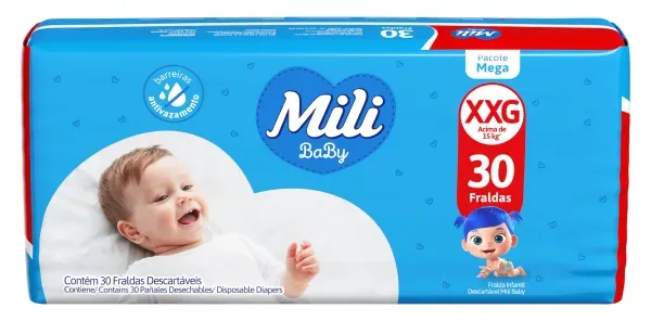 Fralda Mili Baby Mega XXG com 30 Unidades