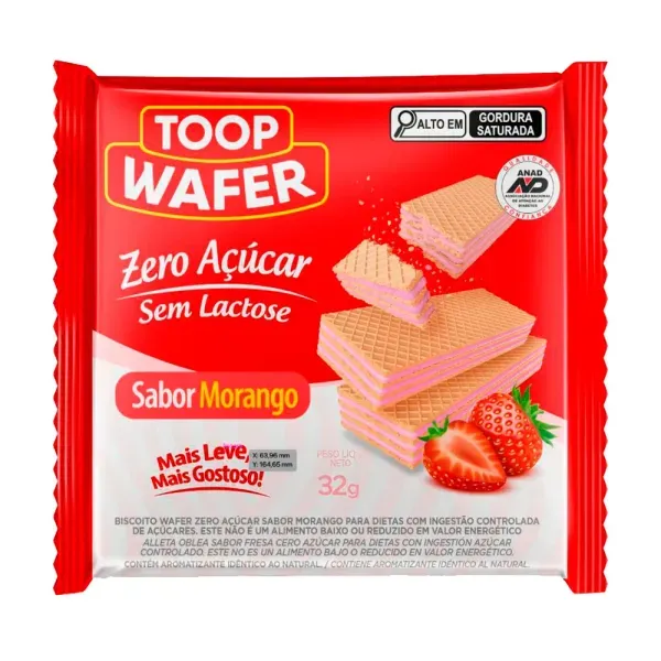Biscoito Toop Wafer Morango Zero Açúcar 32g