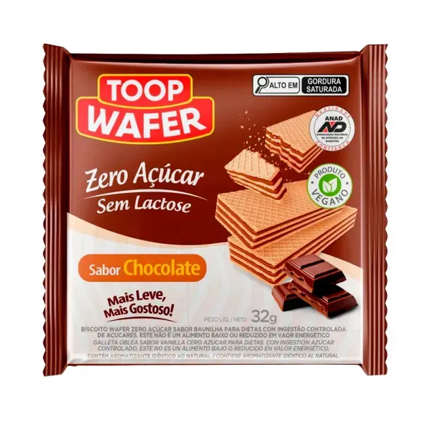 Biscoito Toop Wafer Chocolate Zero Açúcar 32g