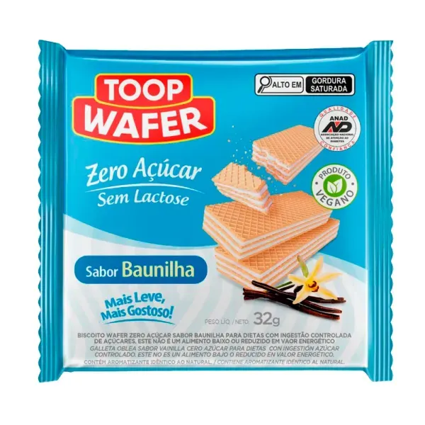 Biscoito Toop Wafer Baunilha Zero Açúcar 32g