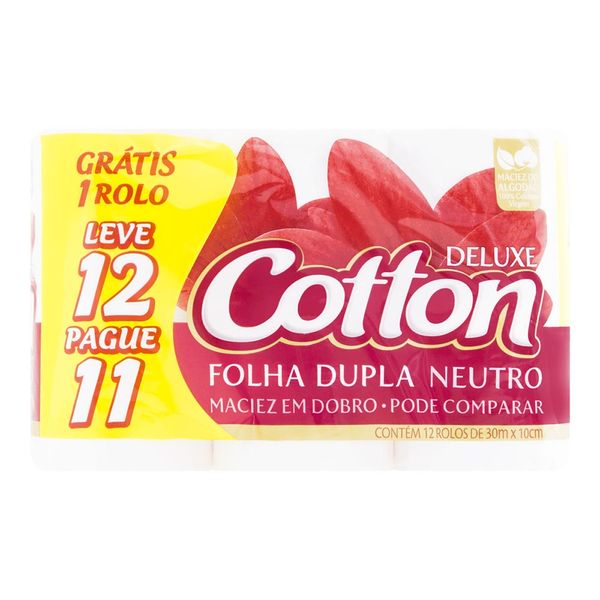 Papel Higiênico Cotton Folha Dupla Neutro Leve 12 Pague 11 Unidades